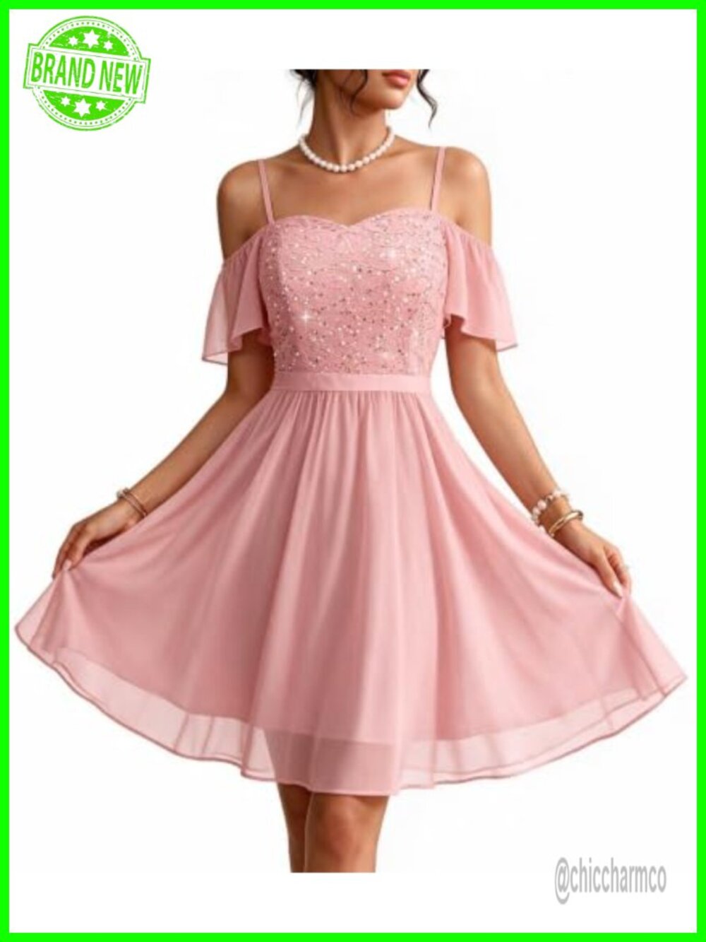 Women Sequin Lace Off Shoulder Cocktail Dress A-line